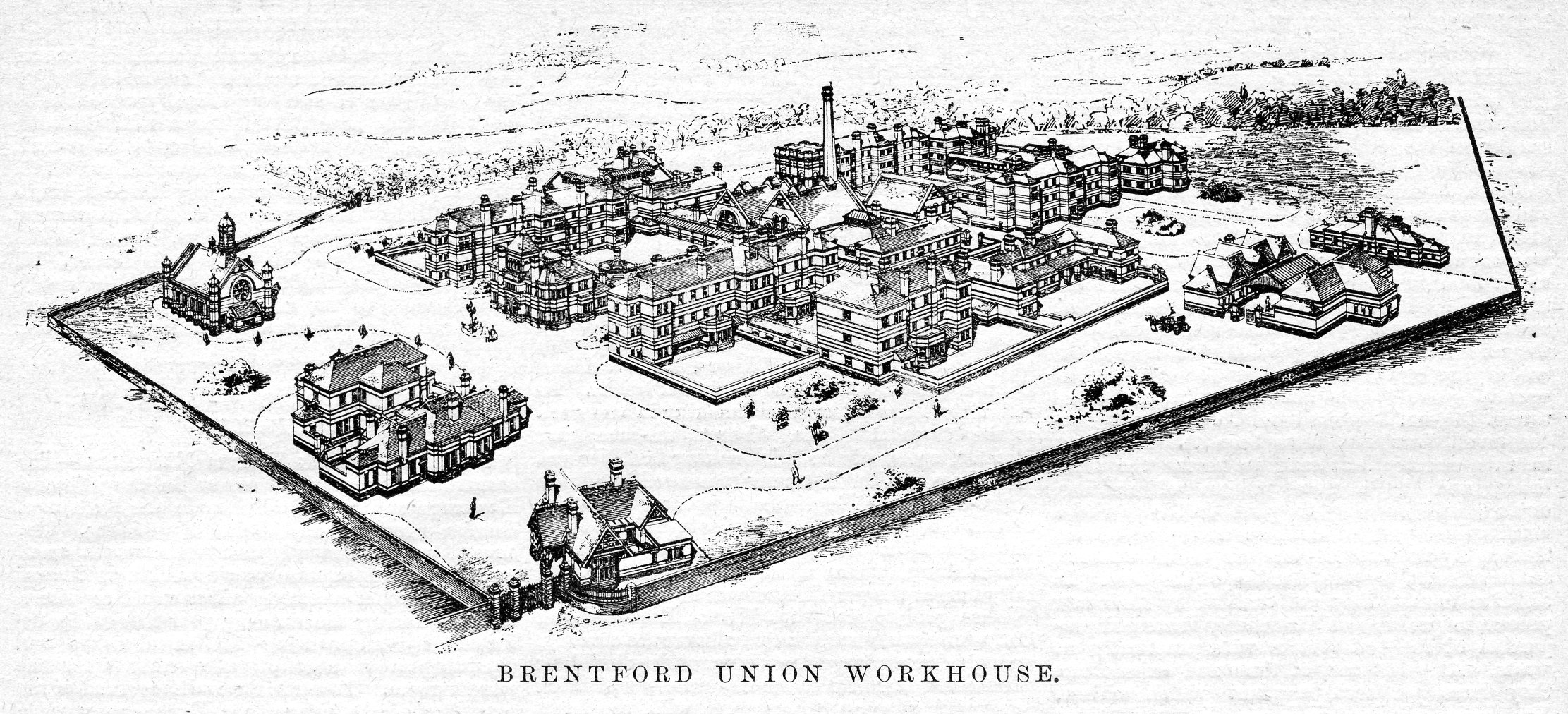 Brentford workhouse,Isleworth,prints Builders News,aerial views